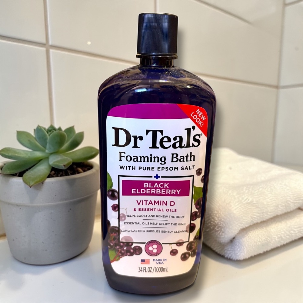 Dr Teals Foaming Bath Black Elderberry Vitamin D Pure Epsom Salt‎ 34oz 1000ml